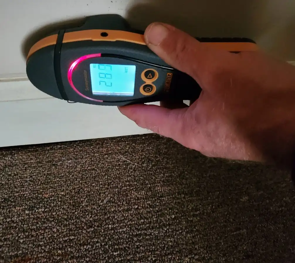 Moisture detection at baseboard during Storm Damage Restoration in Jasper
